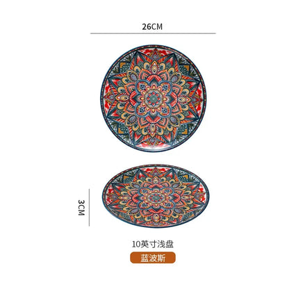 10in Ceramic Large Plate Steak Western Plate Creative Breakfast Vegetable Plate Home Restaurant Flat Plate Shallow Plate