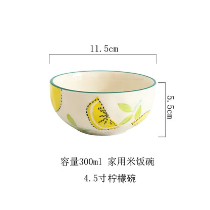 Japanese Style Ceramic Dining Set  Lemon Series Rice Bowl Soup Bowl Western Dinner Plate Home Use Daily Dining Utensils