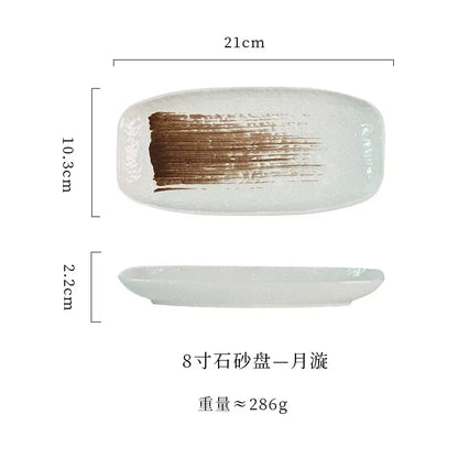 Ceramic sushi plate, barbecue  fish plate, Japanese-style rectangular large flat , commercial hotel tableware
