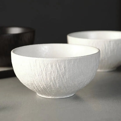 Rock Patterned Frosted Ceramic Tableware, Soup Bowls, Dessert Plates, Household Rice Bowls, Solid Color Threaded Salad Bowls