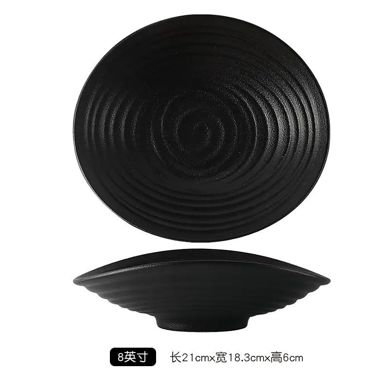 Rock Patterned Frosted Ceramic Tableware, Soup Bowls, Dessert Plates, Household Rice Bowls, Solid Color Threaded Salad Bowls