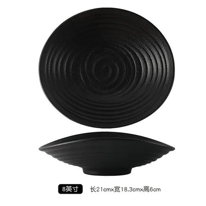 Rock Patterned Frosted Ceramic Tableware, Soup Bowls, Dessert Plates, Household Rice Bowls, Solid Color Threaded Salad Bowls