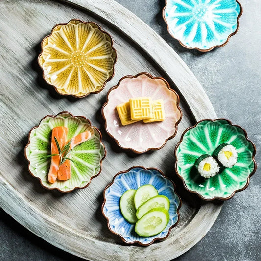 Japanese Ceramic Plate Home Desktop Snack Plates Retro Kiln Glaze Barbecue Mini Dipping Dish Sashimi Sushi Soy Sauce Dishes New