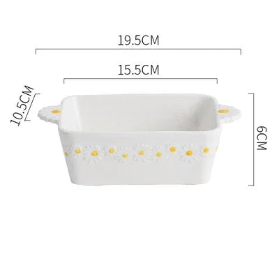 Embossed Plate Ceramic Relief Little Daisy Dinner Set Household Dishes Rice Soup Bowl Meal Plate Bakeware Kitchen Tableware