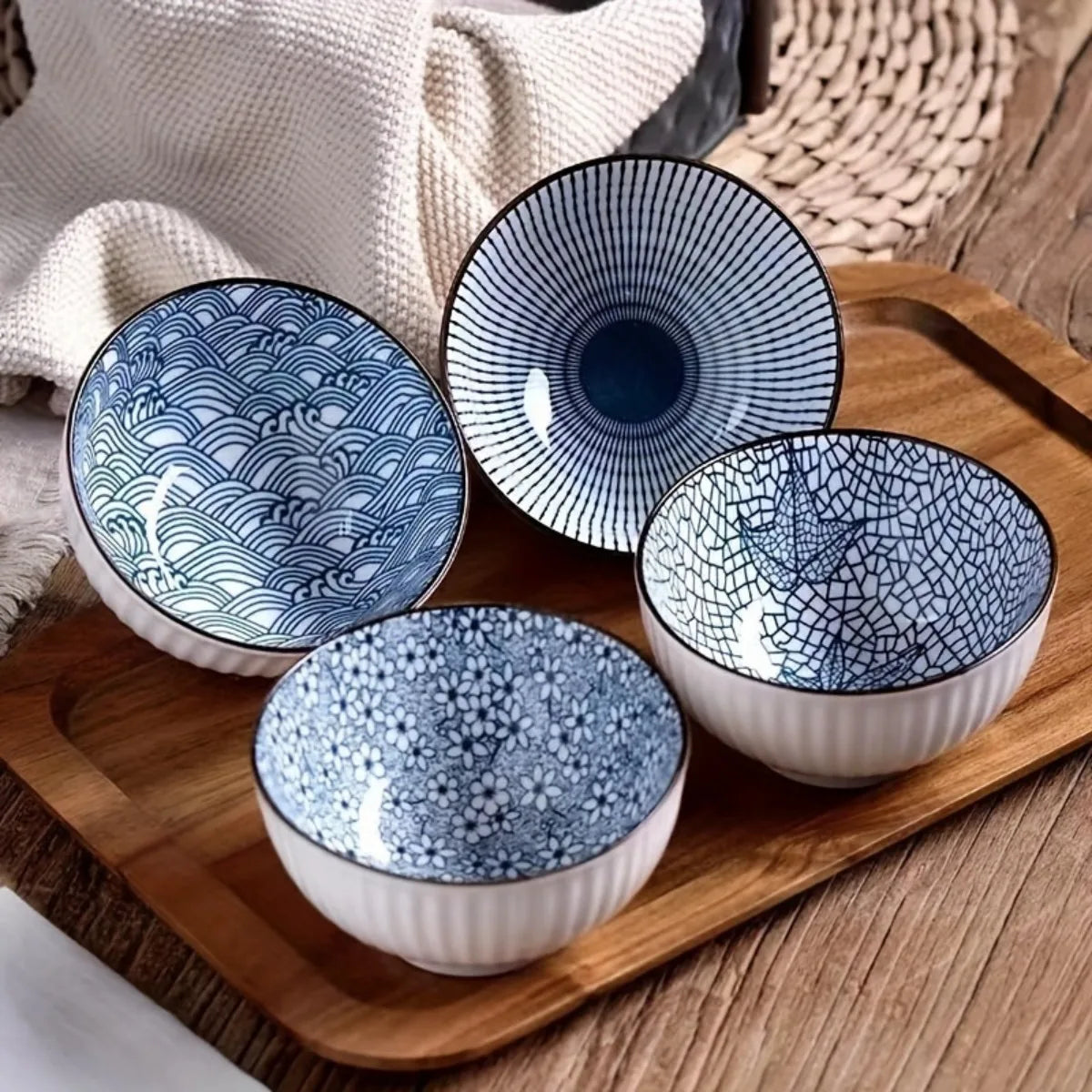 Multi-Functional Cereal Bowl Set - 4pcs 11.43cm Japanese Ceramic Bowls, Perfect for Various Foods
