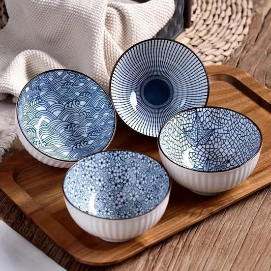 Multi-Functional Cereal Bowl Set - 4pcs 11.43cm Japanese Ceramic Bowls, Perfect for Various Foods