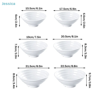 ♥Large Ribbed White Noodle Bowl - Durable Porcelain Bowl for Soup, Ramen & Hot Meals (Home & Restaurant Use)