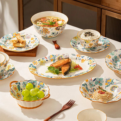 Dishes set modern dinner dish set ceramic luxury serving table set chinese travel kit noble modern classic bowl set