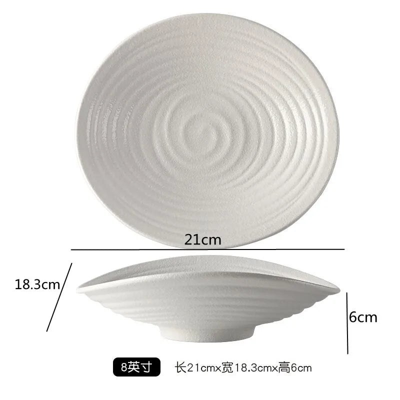 Rock Patterned Frosted Ceramic Tableware, Soup Bowls, Dessert Plates, Household Rice Bowls, Solid Color Threaded Salad Bowls