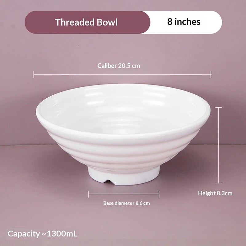 ♥Large Ribbed White Noodle Bowl - Durable Porcelain Bowl for Soup, Ramen & Hot Meals (Home & Restaurant Use)