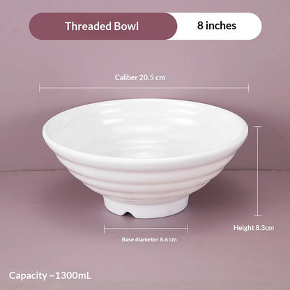 ♥Large Ribbed White Noodle Bowl - Durable Porcelain Bowl for Soup, Ramen & Hot Meals (Home & Restaurant Use)