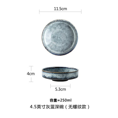 4.5/6/8 Inch Creative Ceramic Threaded Round Bowl Household Japanese Soup Bowls Nordic Handpainted Salad Plate Kitchen Tableware
