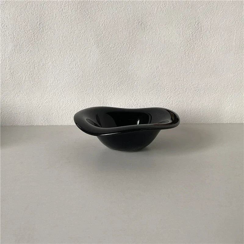 Ceramic Saucer Ins Style Salad Bowl Dishwasher Safe Fruit Yogurt Mixing Plate Wave Shaped Creamy Color Dessert Snack Container