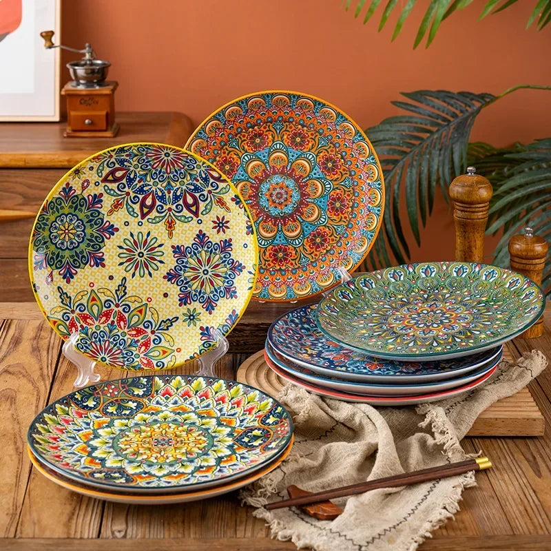 10in Ceramic Large Plate Steak Western Plate Creative Breakfast Vegetable Plate Home Restaurant Flat Plate Shallow Plate