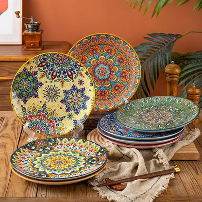 10in Ceramic Large Plate Steak Western Plate Creative Breakfast Vegetable Plate Home Restaurant Flat Plate Shallow Plate