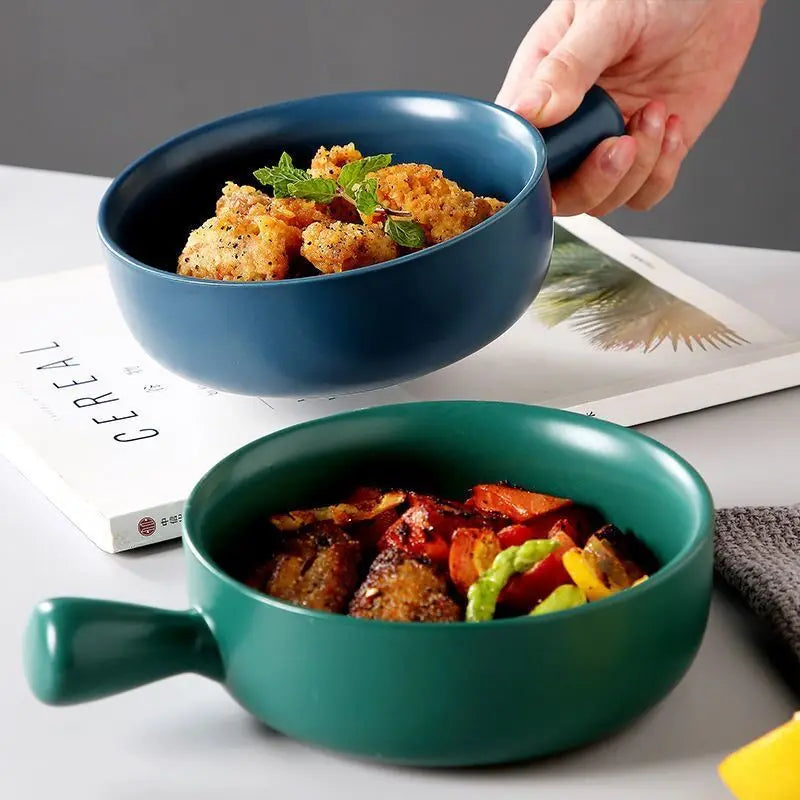 Nordic Ceramic Instant Noodle Bowl With Handle Macaron Fruit Bowl Soup Bowl Home Simple Ceramic Rice Bowl