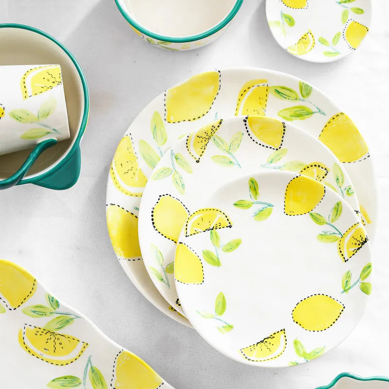 Japanese Style Ceramic Dining Set  Lemon Series Rice Bowl Soup Bowl Western Dinner Plate Home Use Daily Dining Utensils