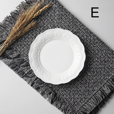 6inch, white embossed porcelain serving dish, ceramic kitchen plates, wedding plates for decoration, party buffet fruit plate