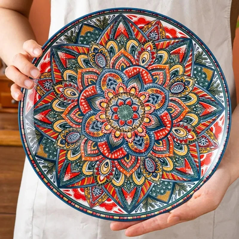 10in Ceramic Large Plate Steak Western Plate Creative Breakfast Vegetable Plate Home Restaurant Flat Plate Shallow Plate