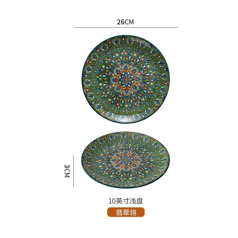10in Ceramic Large Plate Steak Western Plate Creative Breakfast Vegetable Plate Home Restaurant Flat Plate Shallow Plate