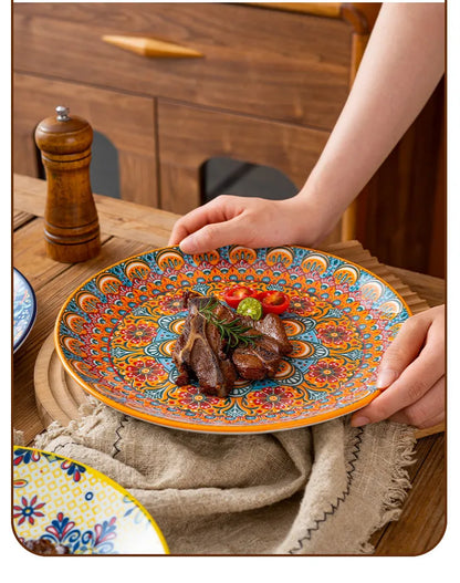 10in Ceramic Large Plate Steak Western Plate Creative Breakfast Vegetable Plate Home Restaurant Flat Plate Shallow Plate
