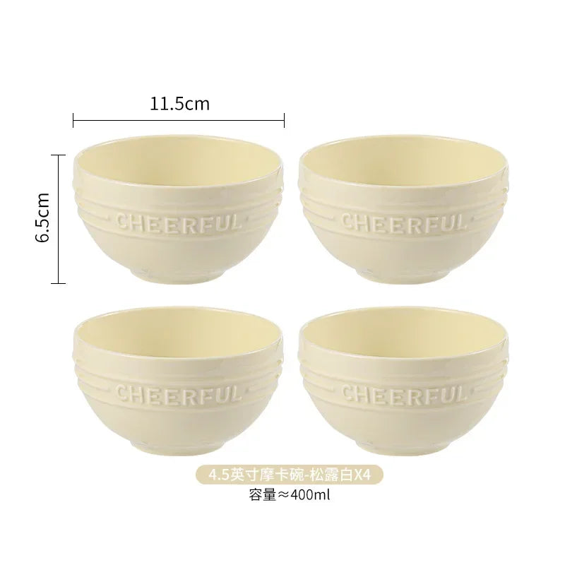 1/2/4 PCS Ceramic Rice Bowl Household Creative Dessert Pudding Baking Bowl Noodle Soup Bowl Kitchen 4.5inch Tableware