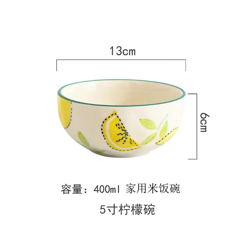 Japanese Style Ceramic Dining Set  Lemon Series Rice Bowl Soup Bowl Western Dinner Plate Home Use Daily Dining Utensils