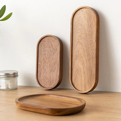 Solid Wood Serving Tray Oval Tea Tray Decorative Wood Plate Fruit Tray Vegetable Platter Home Bread Dessert Cake Plate Tableware