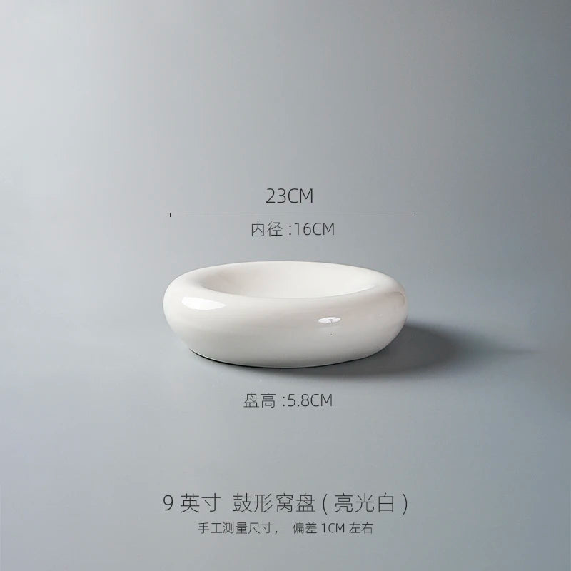 White Ceramic Plates, Restaurant Decorative Tableware, Round Bowls, Fruit Salad Bowls, Appetizers and Dessert Plates.