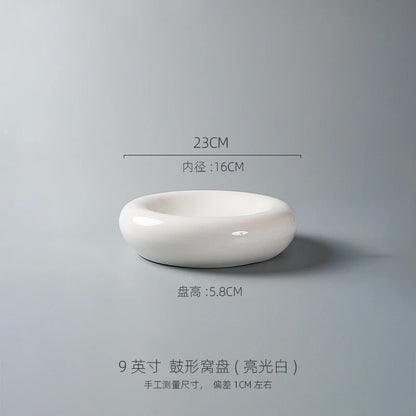 White Ceramic Plates, Restaurant Decorative Tableware, Round Bowls, Fruit Salad Bowls, Appetizers and Dessert Plates.