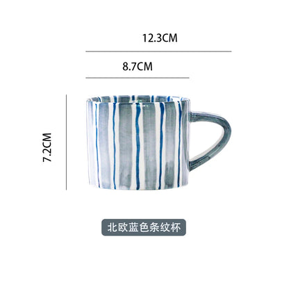 European Striped Ceramic Coffee Cup Saucer Modern Breakfast Dessert Plate Tea Cup Decorative Art Striped Coffee Cup 200 Ml Decor