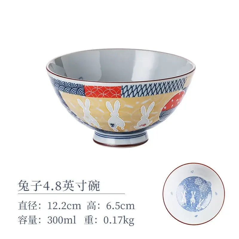 Cartoon Ceramic Japanese Bowl, Cute Seasoning Kitchen Tableware,Soup Rice Bowls, Instant Noodle Bowls, Underglaze Colored Plates