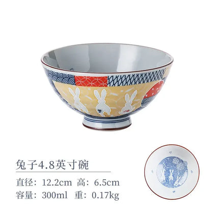 Cartoon Ceramic Japanese Bowl, Cute Seasoning Kitchen Tableware,Soup Rice Bowls, Instant Noodle Bowls, Underglaze Colored Plates