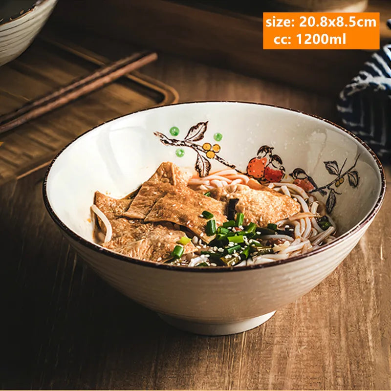 8-inch Ceramic Noodle Bowl Japanese Ceramic Soup Bowl Healthy Underglaze Painted Ramen Bowl Kitchen Tableware Salad Container