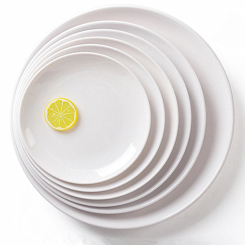 Hotel Round Melamine Plates 8-14 inch Dinner Sets Imitation Porcelain White Dishes Serving Tray Beautiful Tableware Western Food
