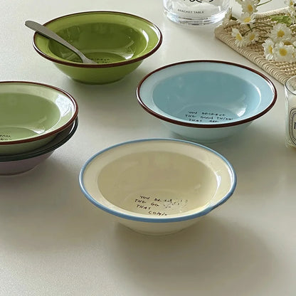Dopamine Ceramics Yoghurt Bowl INS Creative Round Bowl Oat Breakfast Household Fruit Dessert Bowl Cat Plate Kitchen Tableware