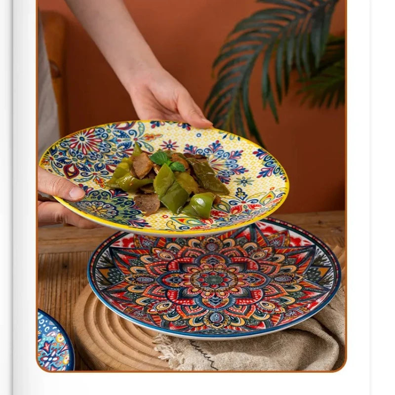 10in Ceramic Large Plate Steak Western Plate Creative Breakfast Vegetable Plate Home Restaurant Flat Plate Shallow Plate