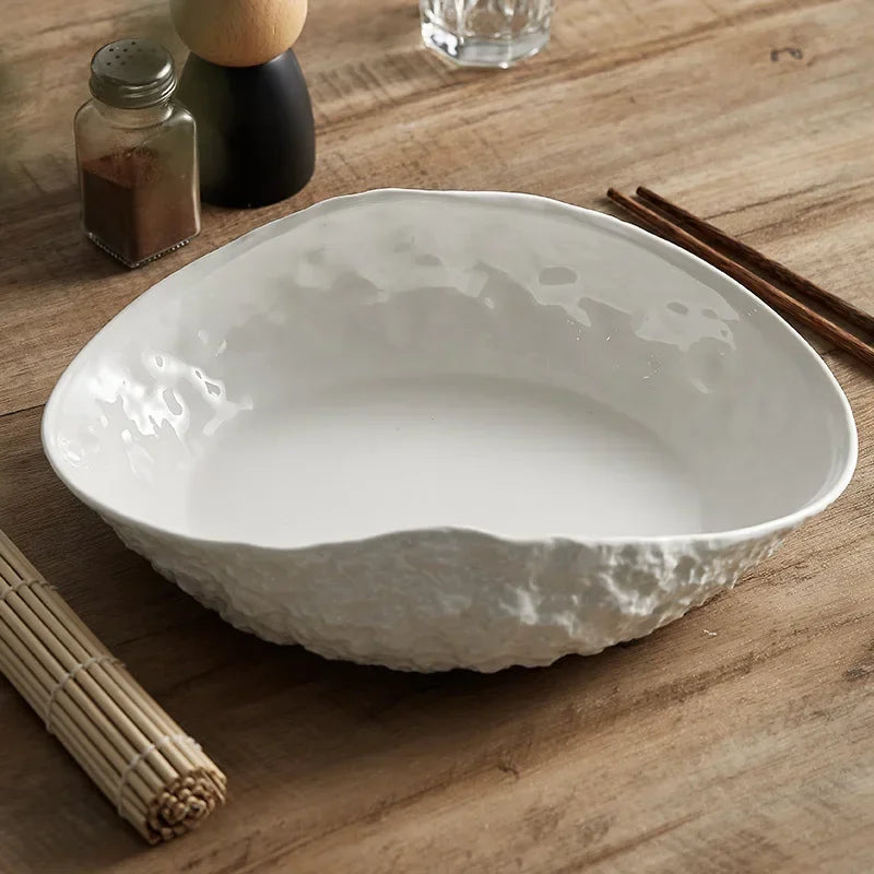 Rock Patterned Shell High-end Plates Household Ceramics 2024 New Light Luxury Large Steamed Fish Soup Plates Hotel Tableware
