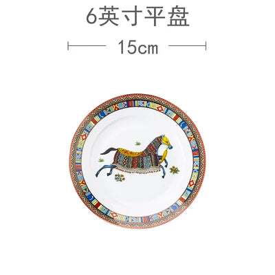 Mongolian Style Horse Plate Ceramic Horse Dinner Plates No Box No Logo