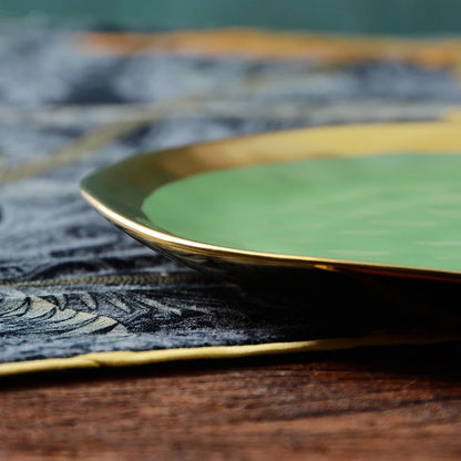 Nordic minimalist gold-plated glazed ceramic dining plate, food plate, fruit plate, flat plate, Western food plate