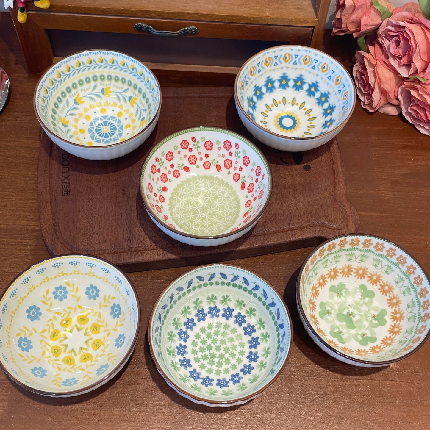 4/6 Pcs Bohemian Ceramic Bowls Set Multi-purpose for Salad Pasta Dessert Rice Soup Fruit Dishwasher Microwave Safe