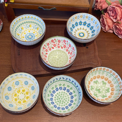 4/6 Pcs Bohemian Ceramic Bowls Set Multi-purpose for Salad Pasta Dessert Rice Soup Fruit Dishwasher Microwave Safe