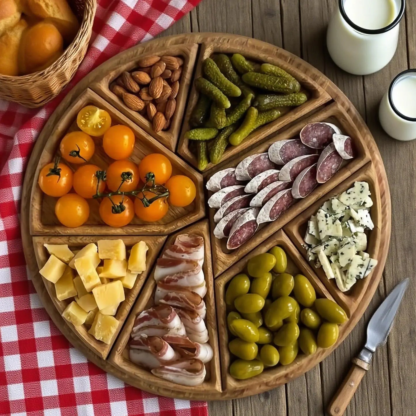 Serving Trays for Party Divided Puzzle Serving Tray for Food Wooden Platter Charcuterie Board for Vegetable Fruit Dessert Snack