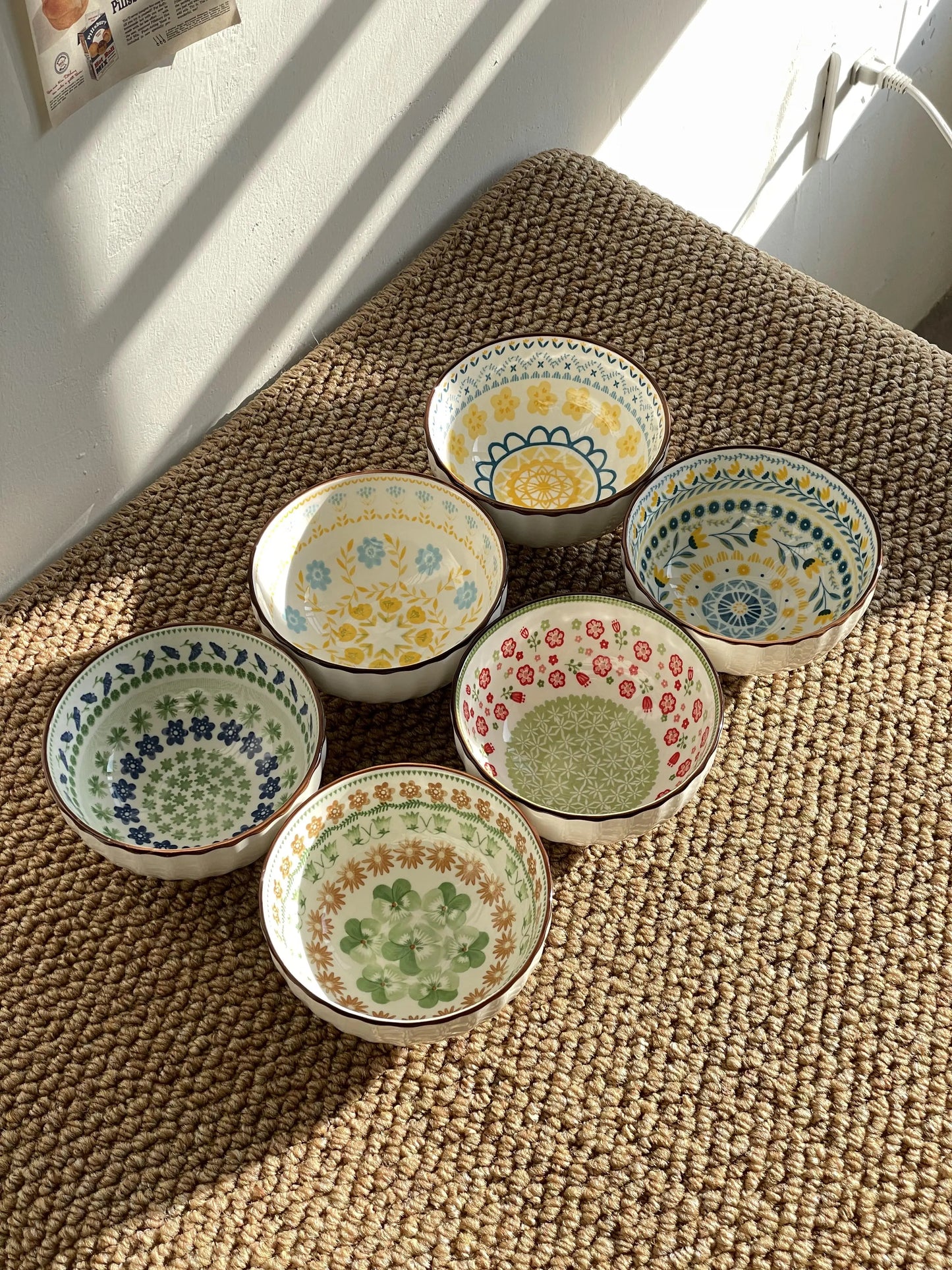 4/6 Pcs Bohemian Ceramic Bowls Set Multi-purpose for Salad Pasta Dessert Rice Soup Fruit Dishwasher Microwave Safe