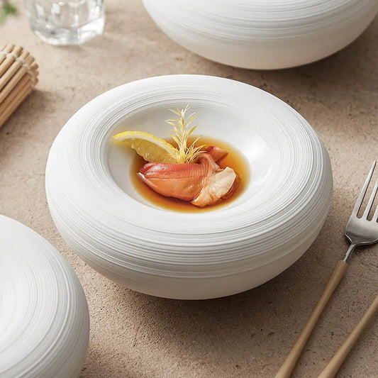 Ceramic Lined Plates for Home Use, Creative Double-layer Insulated Plates, White Thick Soup Plates, Commercial Circular Plates