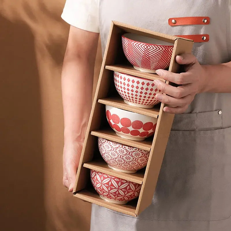 Ceramic rice bowl family dinner soup good-looking set gift box rice bowl creative retro small bowl