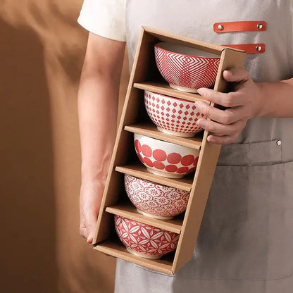 Ceramic rice bowl family dinner soup good-looking set gift box rice bowl creative retro small bowl