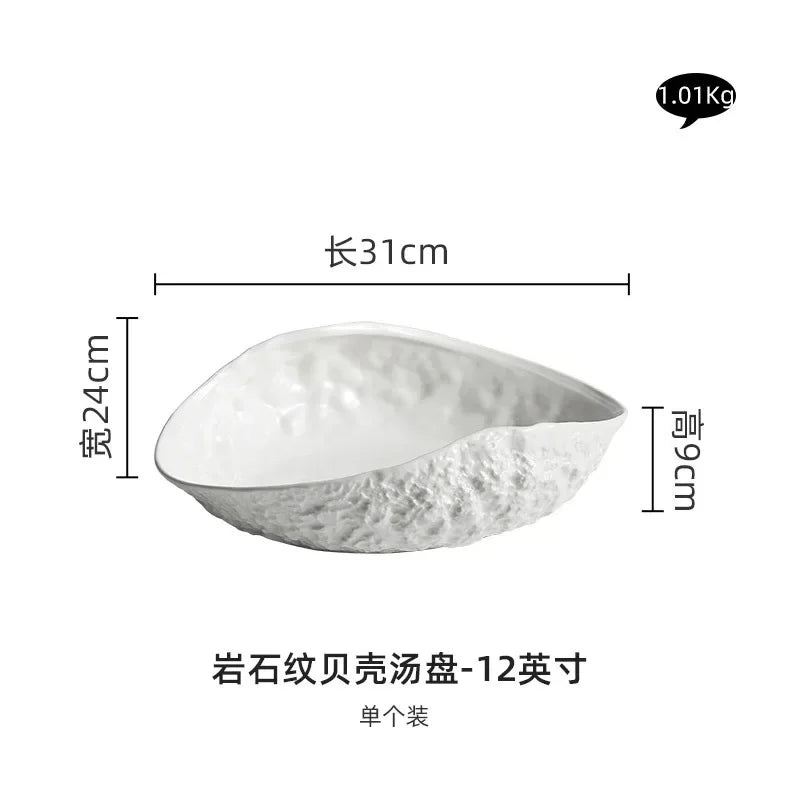 Rock Patterned Shell High-end Plates Household Ceramics 2024 New Light Luxury Large Steamed Fish Soup Plates Hotel Tableware