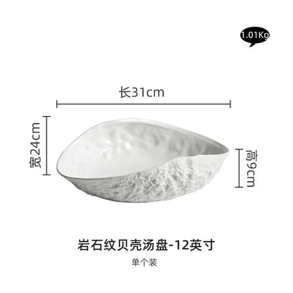 Rock Patterned Shell High-end Plates Household Ceramics 2024 New Light Luxury Large Steamed Fish Soup Plates Hotel Tableware