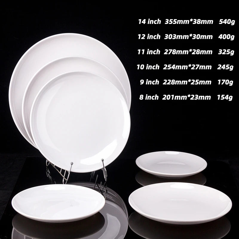 Hotel Round Melamine Plates 8-14 inch Dinner Sets Imitation Porcelain White Dishes Serving Tray Beautiful Tableware Western Food